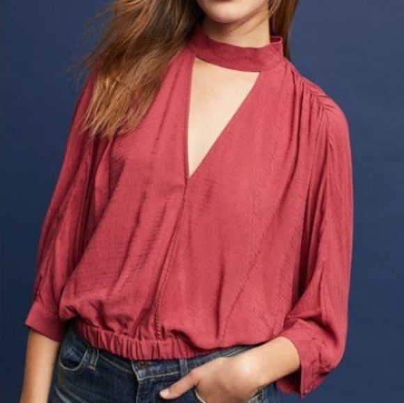 Anthropologie Tops - Anthro Maeve High- neck Cutout Blouse in Red